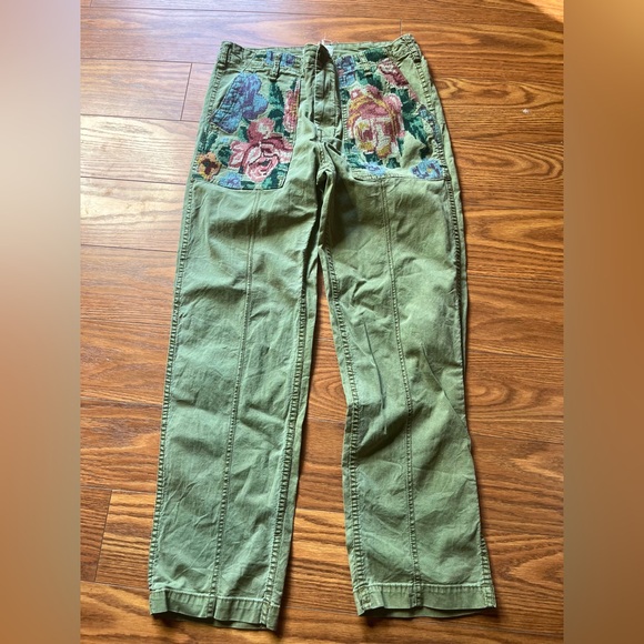 Anthropologie Pants - Anthropologie Hei Hei Embroidered Floral  Utility Pant Boho Olive Green Women 27